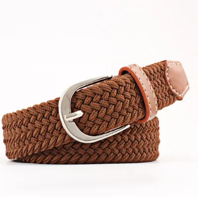 Canvas Belt Belt Elastic Woven Fashion Casual All match Solid Color Elastic Belt Light Brown - Shop at LoveMi