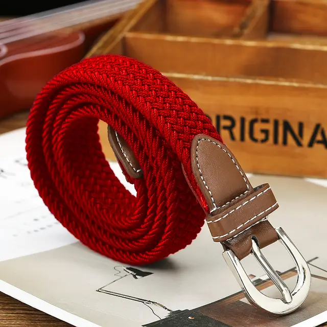 Canvas Belt Belt Elastic Woven Fashion Casual All match Solid Color Elastic Belt Red - Shop at LoveMi