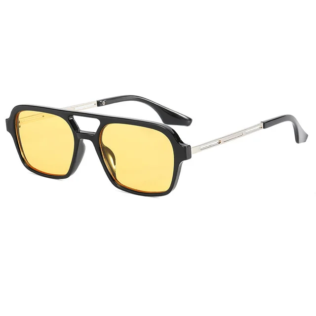 Sunglasses Star With The Same Retro Black Frame Double Beam Plain Glasses Black Frame Yellow Film - Shop at LoveMi