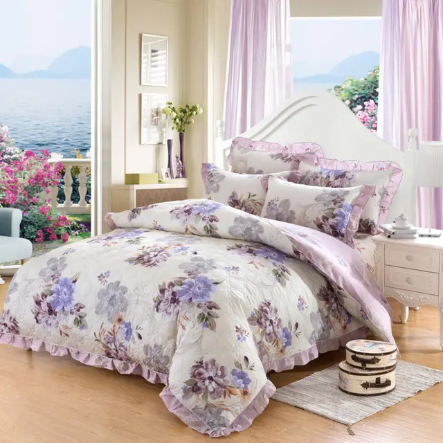 Four piece Padded Cotton Side Non slip Bed Skirt Spring Flowers And Autumn Moon - Shop at LoveMi