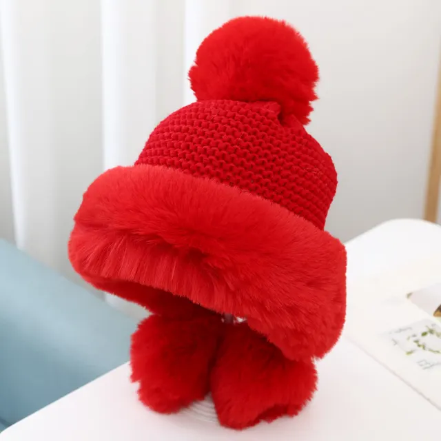 Women's Warm And Velvet Ear Protection Knitted Cold proof Woolen Cute Princess Hat Red - Shop at LoveMi