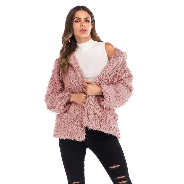 New Solid Color Casual Plush Hooded Jacket Pink - Shop at LoveMi