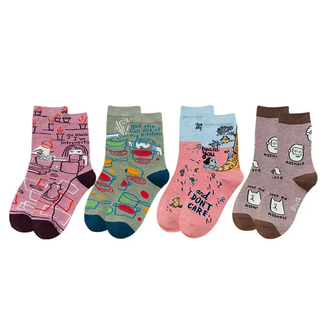 Female Socks In Tube Cotton Cute Funny Color Plaid 7Style - Shop at LoveMi
