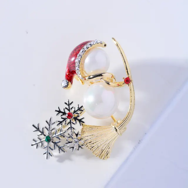 Christmas Little Snowman Cute Brooch Fashion Creative Pearl Enamel As Shown - Shop at LoveMi