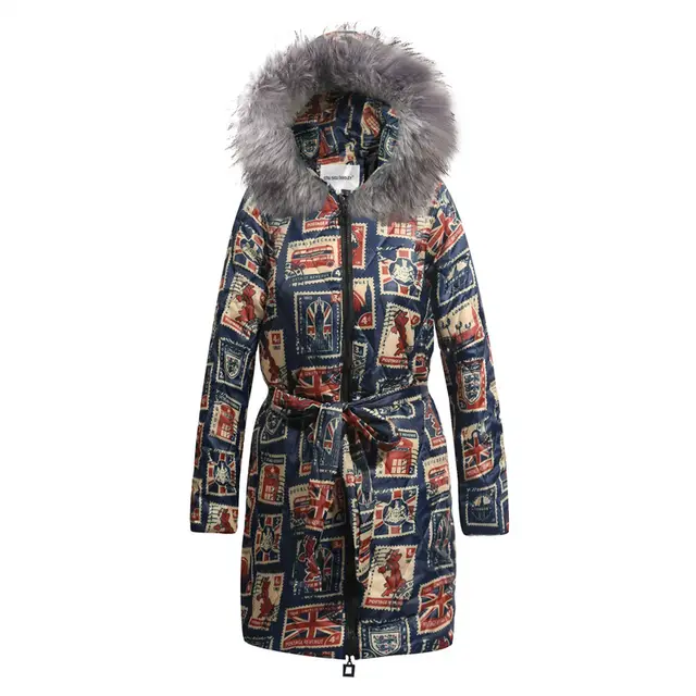 Long Plus Size Printing Retro Hooded Padded Jacket Cy2104Gy - Shop at LoveMi