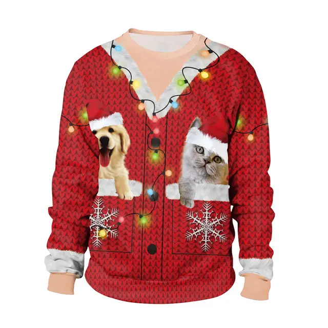 Digital Printed Round Neck Long Sleeve Couple Sweatshirt Red2 - Shop at LoveMi