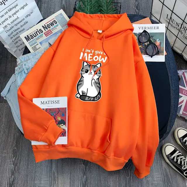 Cat Women's Long Sleeve Sweater Hoodie Large Size Loose Casual Jacket Orange - Shop at LoveMi