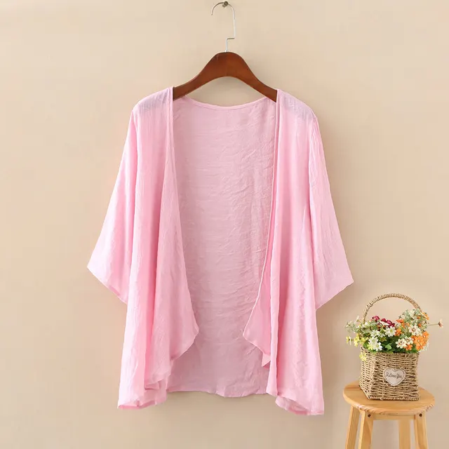 Cotton And Linen Outer Cardigan Women's Thin Shawl Summer Pink - Shop at LoveMi