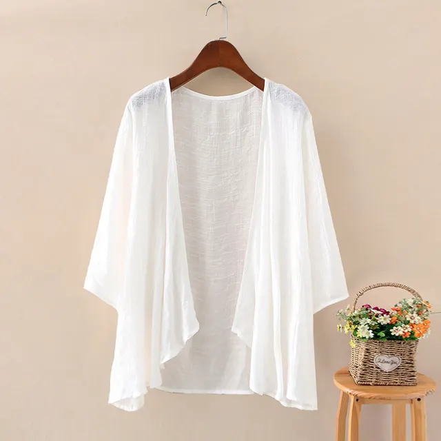 Cotton And Linen Outer Cardigan Women's Thin Shawl Summer White - Shop at LoveMi