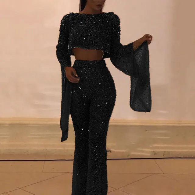Fake Two piece Sexy Long sleeved Halter Jumpsuit Black - Shop at LoveMi