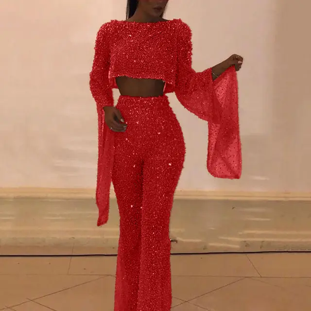 Fake Two piece Sexy Long sleeved Halter Jumpsuit Red - Shop at LoveMi