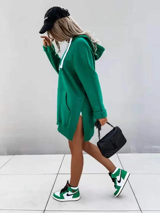 Autumn Long sleeved Solid Color Hooded Sweater Green - Shop at LoveMi