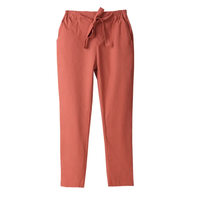 Women Loose Cotton And Linen Harem Cropped Trousers Red - Shop at LoveMi
