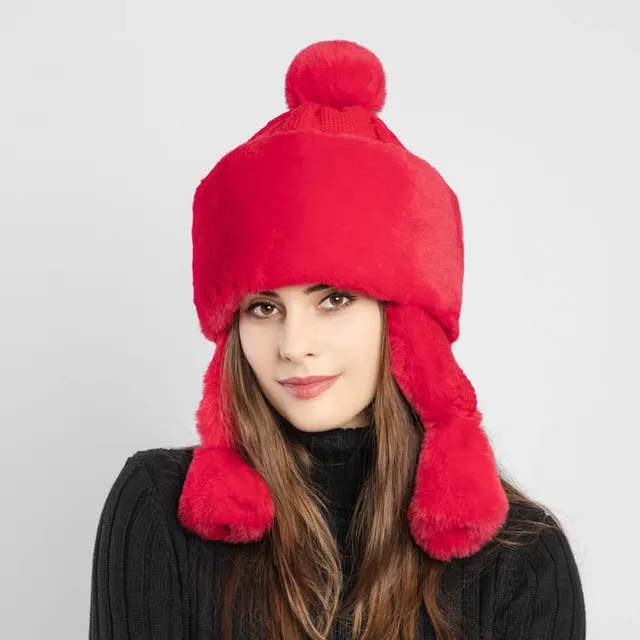 Adult Rabbit Fur Earmuffs And Fleece Lei Feng Hat Red - Shop at LoveMi
