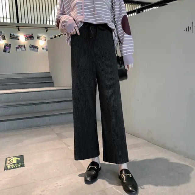 Nursing Clothing Out Two piece Knitted Wide leg Pants Black Single Pants - Shop at LoveMi
