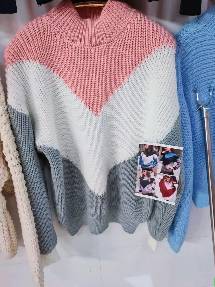 Women's Autumn And Winter Stitching Striped Knit Sweater - 5 Style