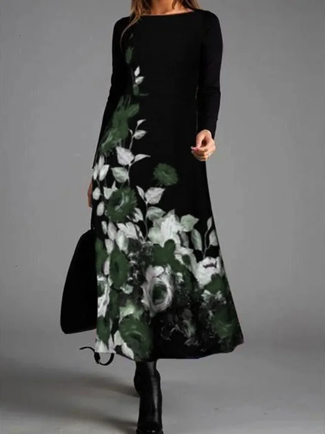 Black Cotton Jumper Commuter Print Dress Green - Shop at LoveMi