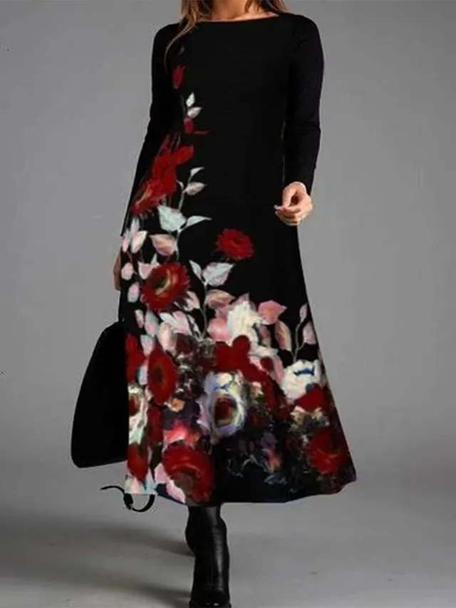 Black Cotton Jumper Commuter Print Dress Red - Shop at LoveMi