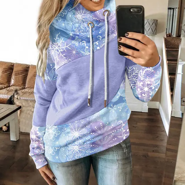 Autumn And Winter Casual Fashion Christmas Print Long sleeved Hooded Sweater Purple - Shop at LoveMi
