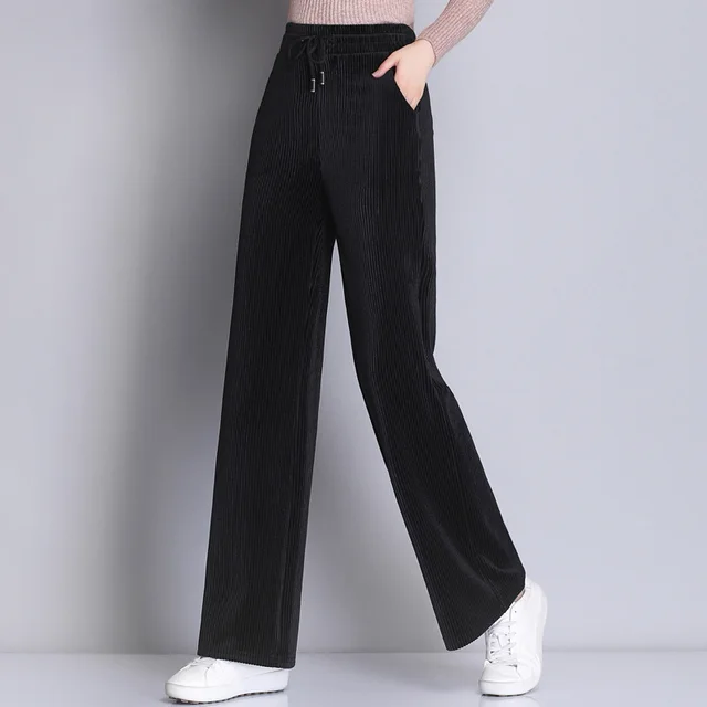 Ladies Loose Sports Wide leg Thickened Plus Velvet Casual Pants Black - Shop at LoveMi