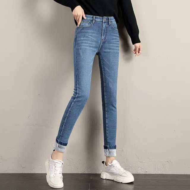Women Plus Velvet Warmth Slim Slimming Pants Blue - Shop at LoveMi