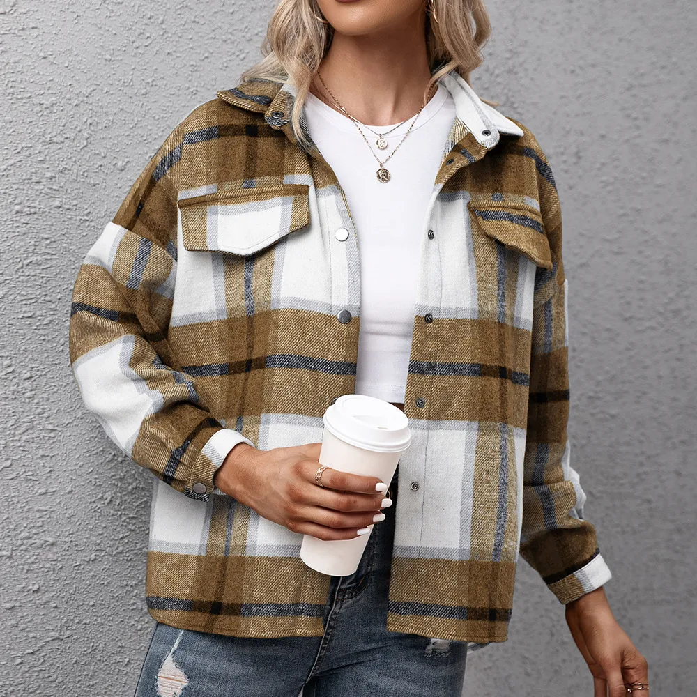 Thick Cashmere Long sleeved Plaid Top Yellow - Shop at LoveMi