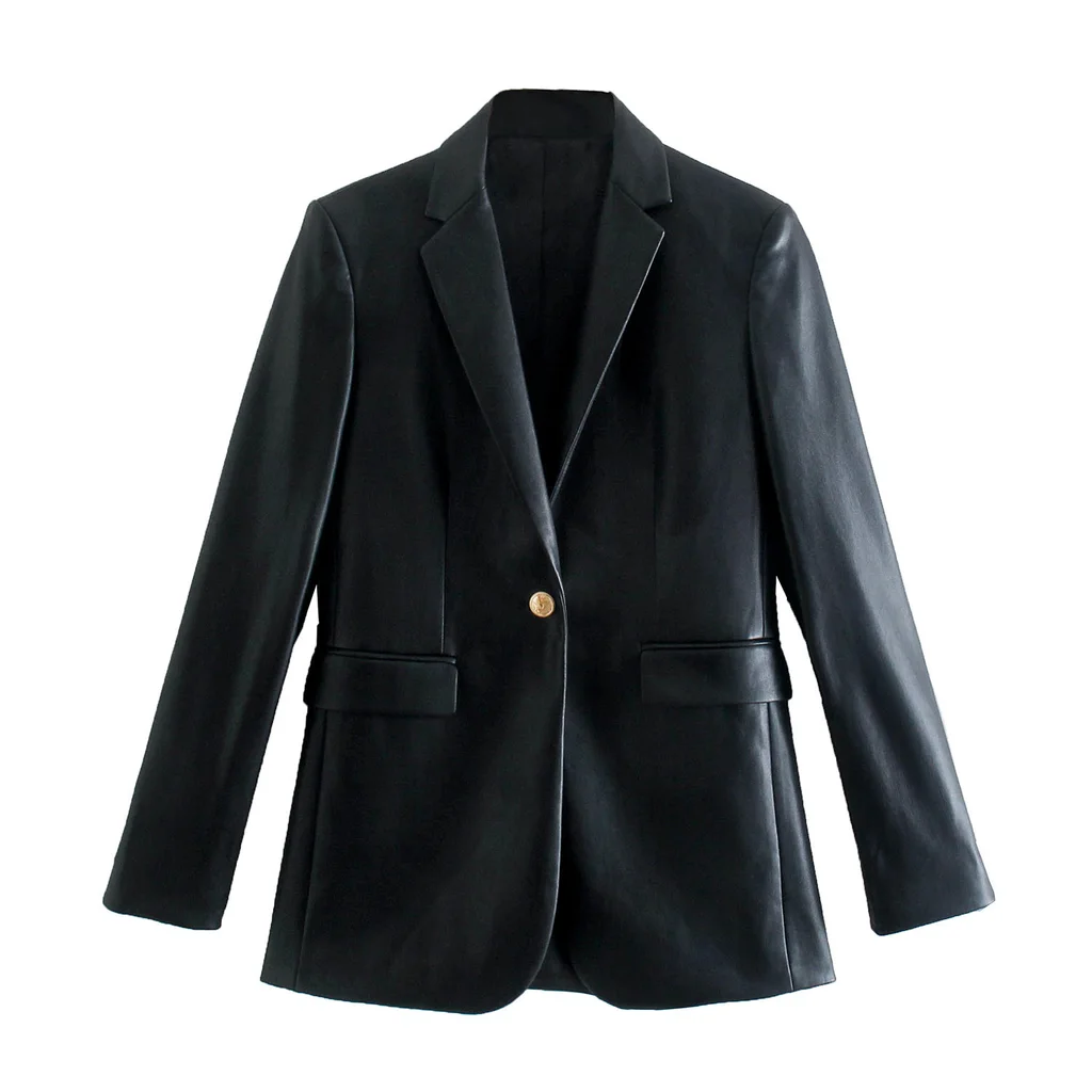 Temperament Pocket Decorated With A Button Coat - Black