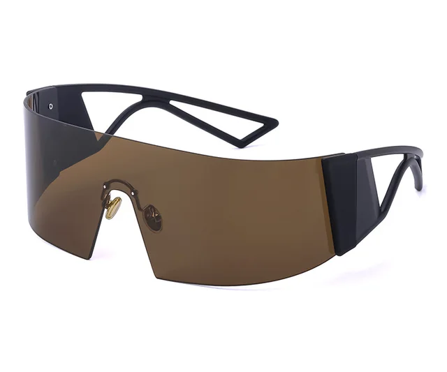One Piece Sunglasses For Outdoor Cycling Sports Black Brown - Shop at LoveMi