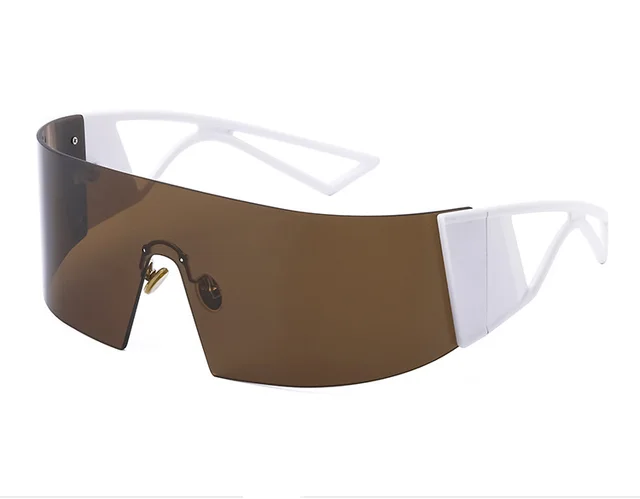 One Piece Sunglasses For Outdoor Cycling Sports White Brown - Shop at LoveMi