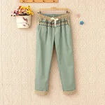 Japanese Embroidered Cotton And Linen Pants For Women - Green