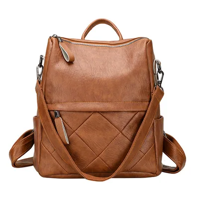 Retro Ladies Plaid Backpack Texture Shoulders Brown - Shop at LoveMi