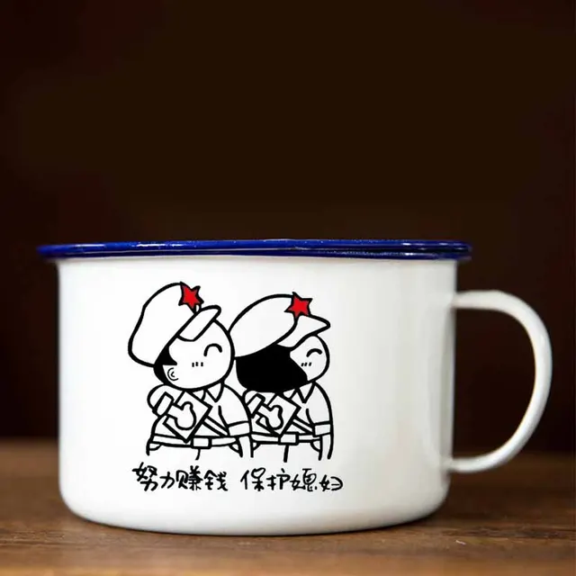 Enamel cup with cover large capacity Mug retro nostalgic classic teapot customized water cup veteran cadre iron cup 17 Style - Shop at LoveMi