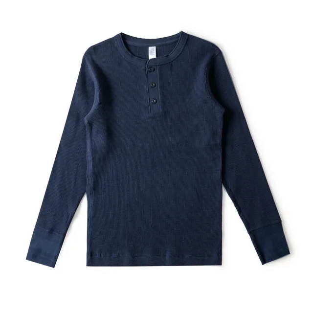 Pure Color Loose Long sleeved T shirt Casual Simple Bottoming Shirt Indigo Blue - Shop at LoveMi