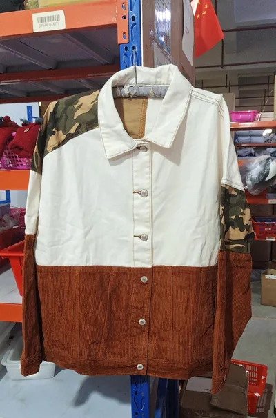 Lapel Retro Camouflage Corduroy Jacket Coffee - Shop at LoveMi