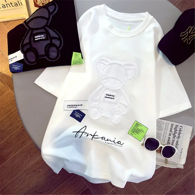 Fashion Round Neck European And American Style Retro Short sleeved T shirt 2White - Shop at LoveMi