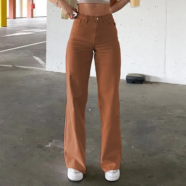 Spice Girl Style High Waist Slim Jeans Bell Bottoms Brown - Shop at LoveMi