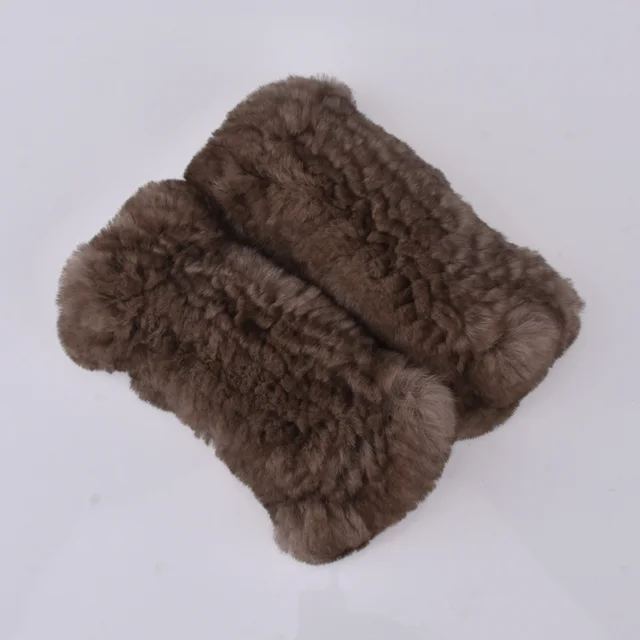 Rabbit Fur Half Finger Gloves Padded Brown - Shop at LoveMi
