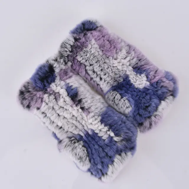 Rabbit Fur Half Finger Gloves Padded Light Purple - Shop at LoveMi