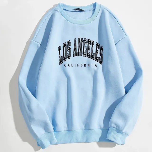 Mia Flock Lined Sweatshirt With Los Angeles Print Blue - Shop at LoveMi