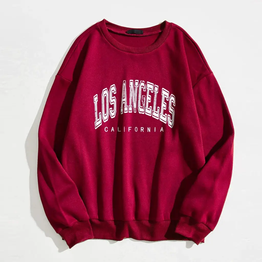 Mia - Flock Lined Sweatshirt With Los Angeles Print - Red
