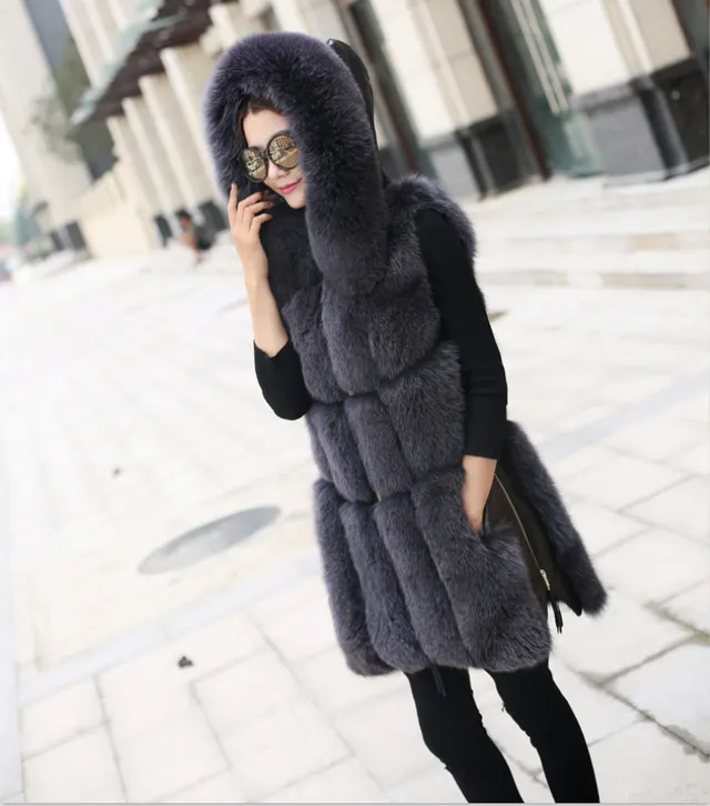 Faux Fox Fur Stitching Mid Length Coat Grey - Shop at LoveMi