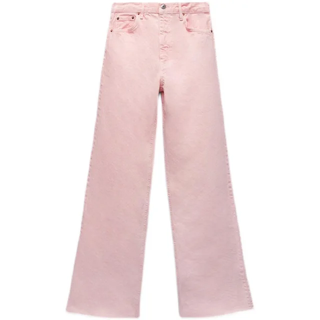 Women's High waist All match Straight leg Mopping Jeans Pink - Shop at LoveMi