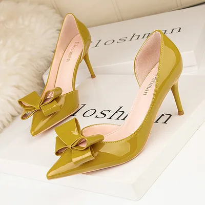 Women's Stiletto heeled Bow Side Hollow Single Shoes Green - Shop at LoveMi