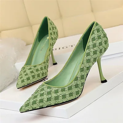 All match Net Celebrity Design Sense Pointed Fairy High Heels Green - Shop at LoveMi