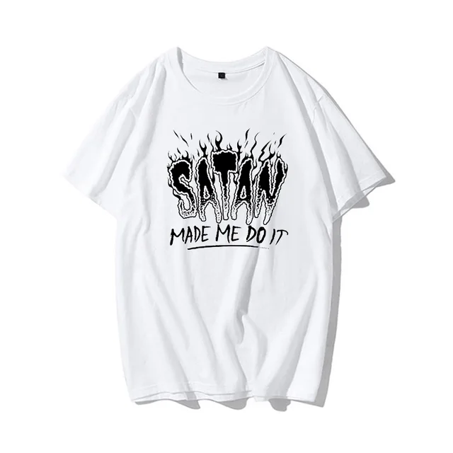 Hip Hop Punk Gothic Lady Letter Print Short Sleeve White B - Shop at LoveMi