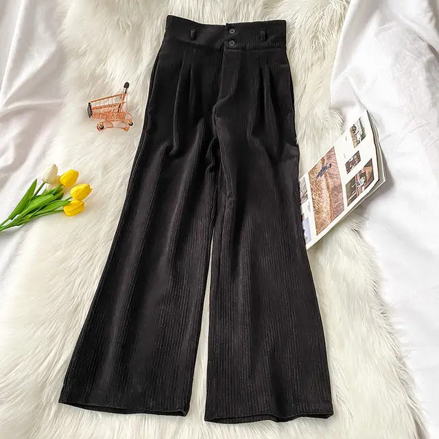 Retro Straight Slim Harlan Corduroy Pants Black - Shop at LoveMi