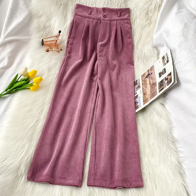 Retro Straight Slim Harlan Corduroy Pants Purple - Shop at LoveMi