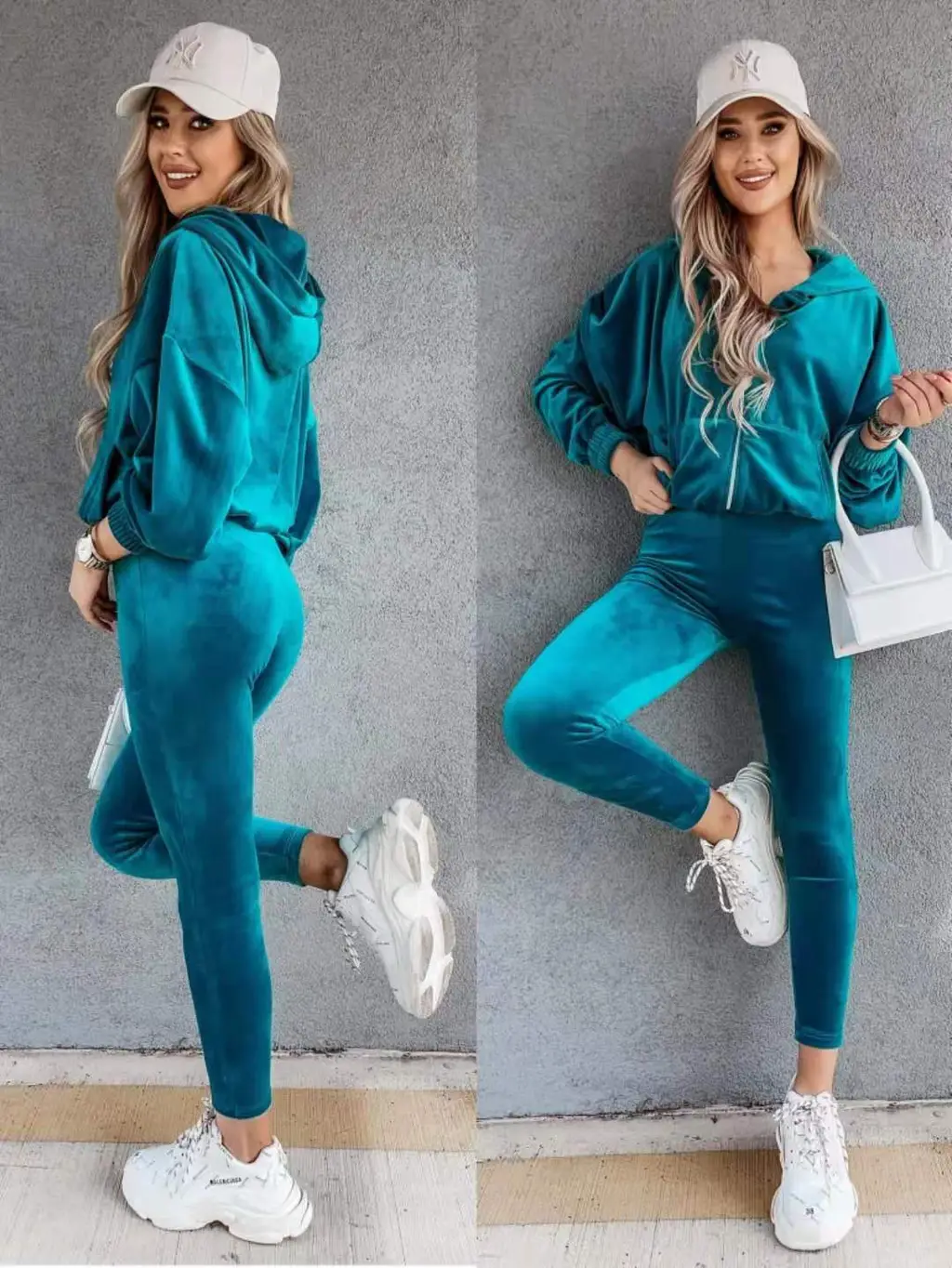 Ladies Suit Hooded Solid Color - Blue
