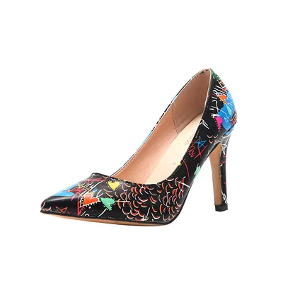 Large Size Ladies Fashion Single Pointed Toe Sexy High Heels Color Matching Shoes Black - Shop at LoveMi