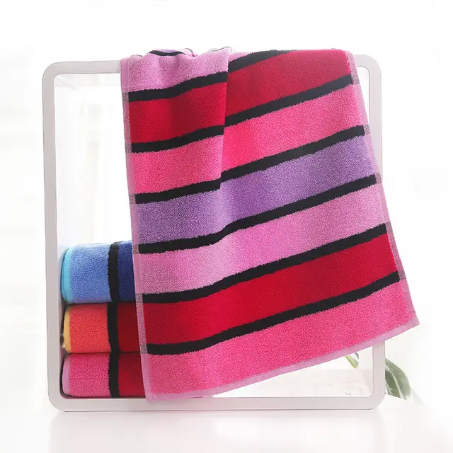 Thickened Color Striped Face Towel Absorbent Soft Cotton Couple Models Red - Shop at LoveMi
